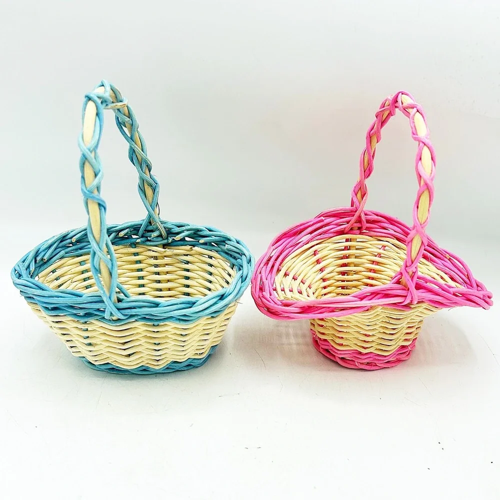 Set of 2 Mini Wicker Easter Baskets Pink Blue